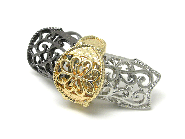 Glam punk metal filigree joint knuckle armor ring