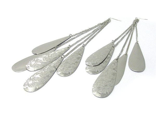 8 inch super long patterned metal piece dangle earrings