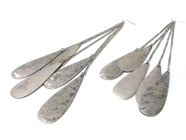 8 inch super long patterned metal piece dangle earrings