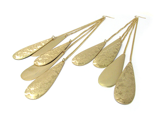 8 inch super long patterned metal piece dangle earrings