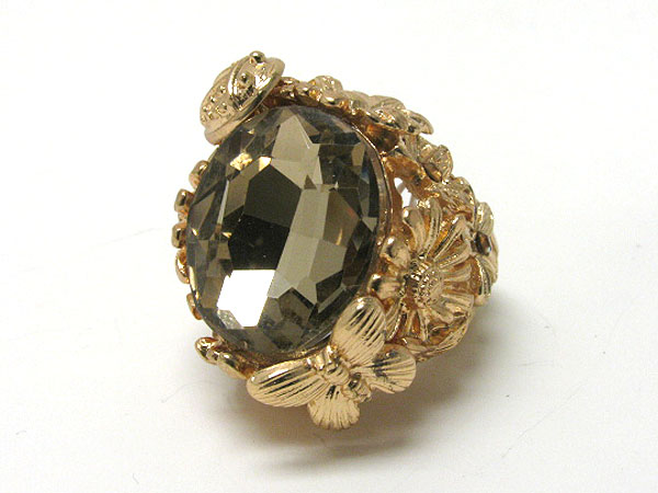 Facet glass stone and flower deco stretch ring