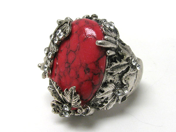 Coral stone and flower deco stretch ring