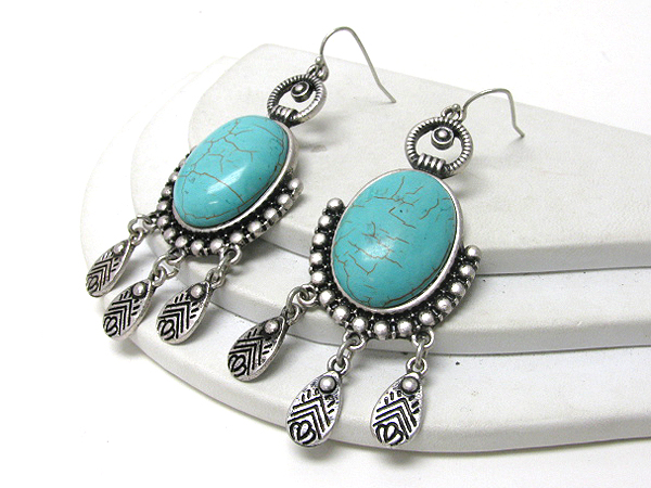 Turquoise and metal filigree earrings