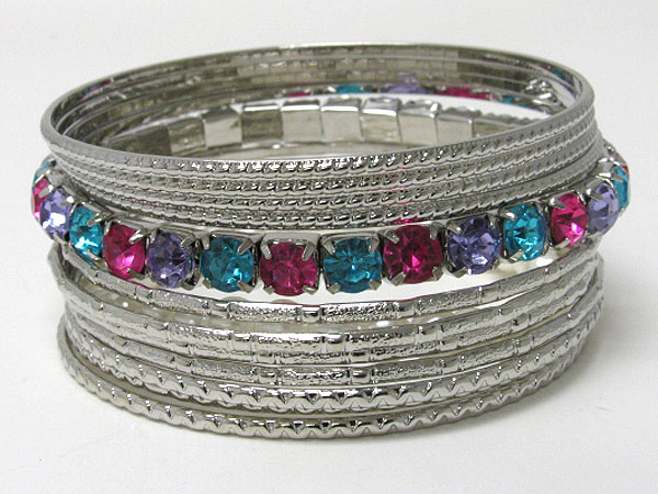 Crystal and metal mixed bangle set of 10