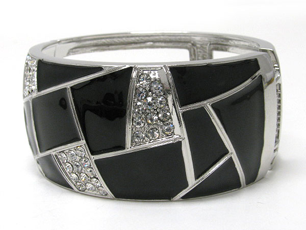 Crystal and epoxy art deco metal hinge bangle