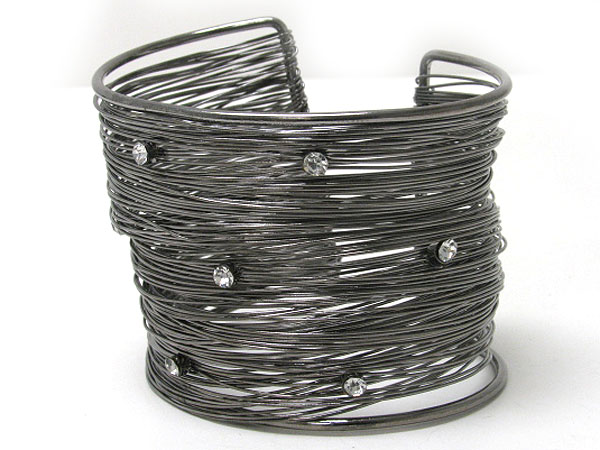 Crystal stud multi row metal wire cuff bangle