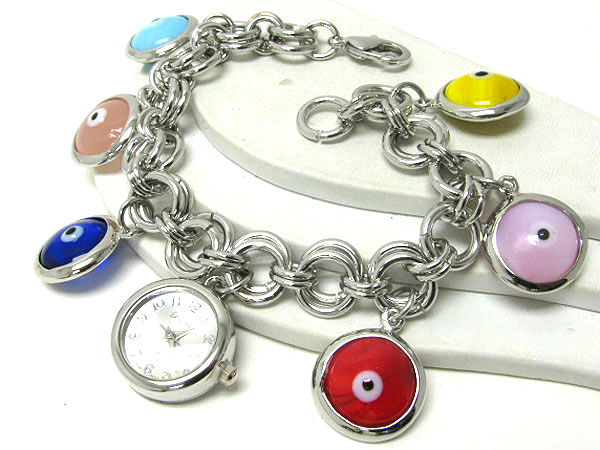 Multi evil eye charm dangle watch bracelet