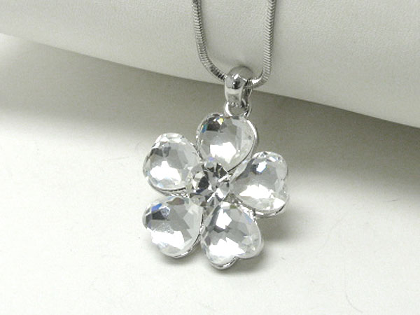 Made in korea whitegold plating crystal and glass stone flower pendant necklace