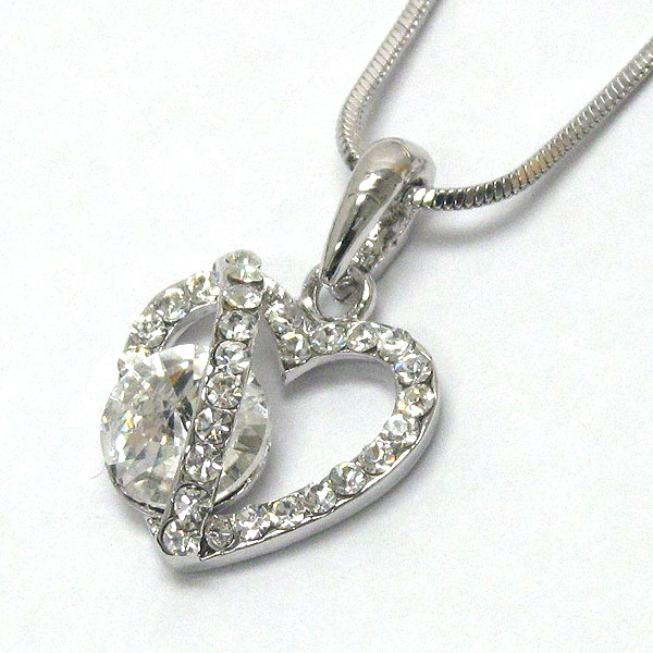 Made in korea whitegold plating crystal heart pendant necklace -valentine