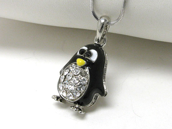 Made in korea whitegold plating crystal penguin pendant necklace