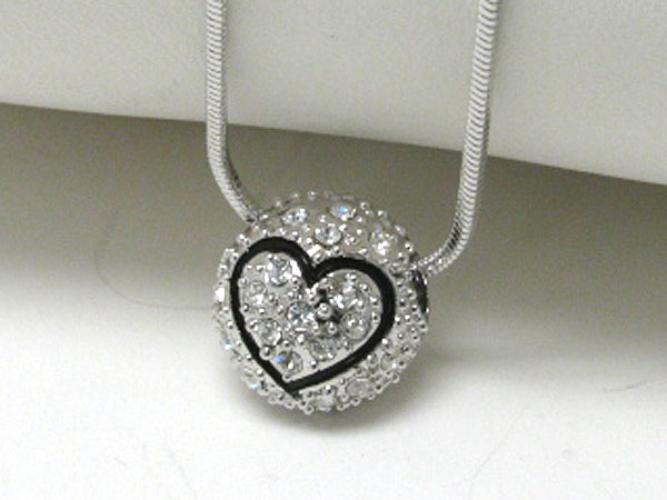 Made in korea whitegold plating crystal stud small heart ball pendant necklace