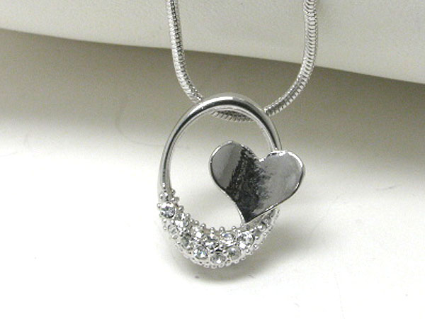 Made in korea whitegold plating crystal stud heart and oval pendant necklace