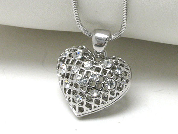 Made in korea whitegold plating crystal stud mesh heart pendant necklace