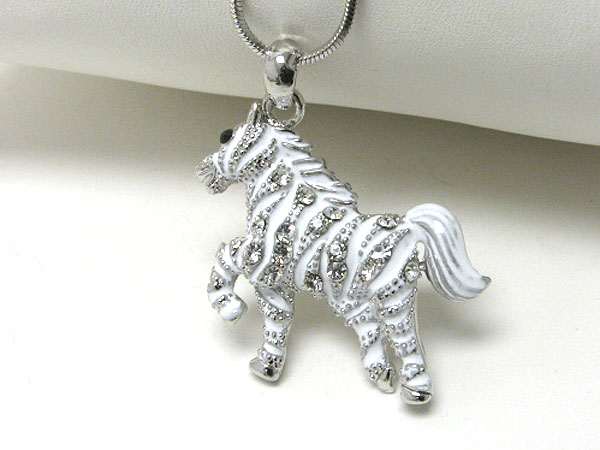 Made in korea whitegold plating crystal stud horse pendant necklace