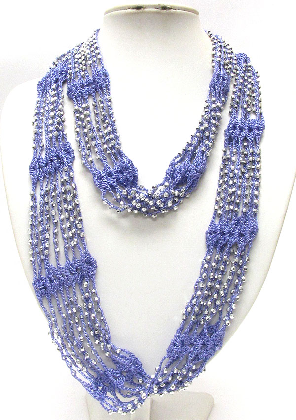 Multi acrylic bead and hand knitting braided yarn necklace scarf