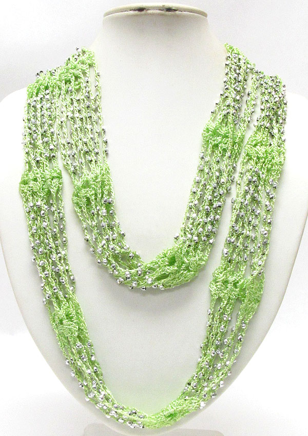 Multi acrylic bead and hand knitting braided yarn necklace scarf