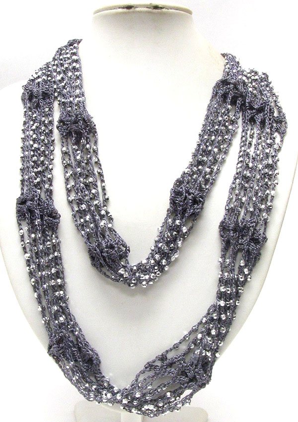 Multi acrylic bead and hand knitting braided yarn necklace scarf