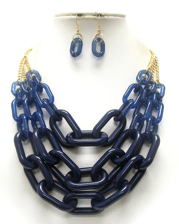 Three layered acrylic large chain link necklace earring set