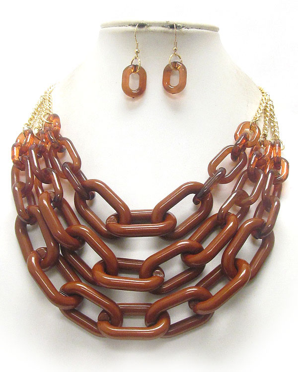 Three layered acrylic large chain link necklace earring set