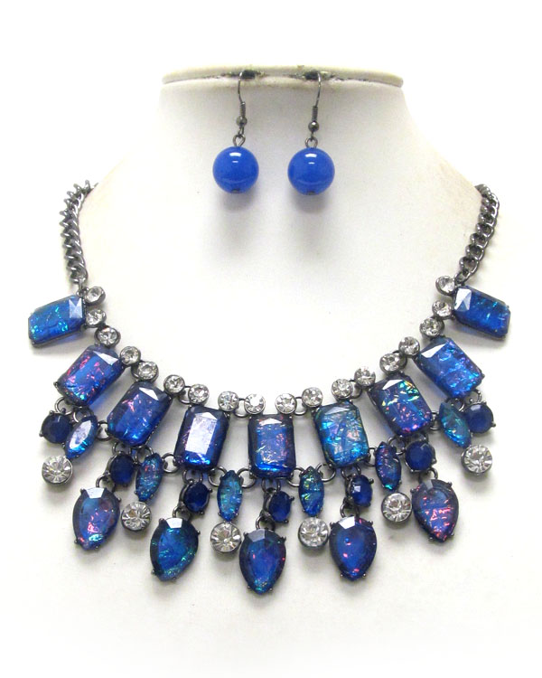 Multi abalone finish stone and crystal deco link necklace earring set