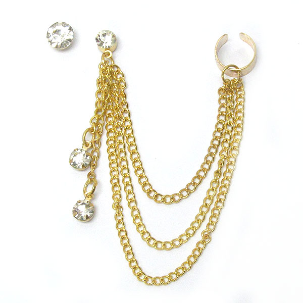 Multi crystal and triple chain drop earring