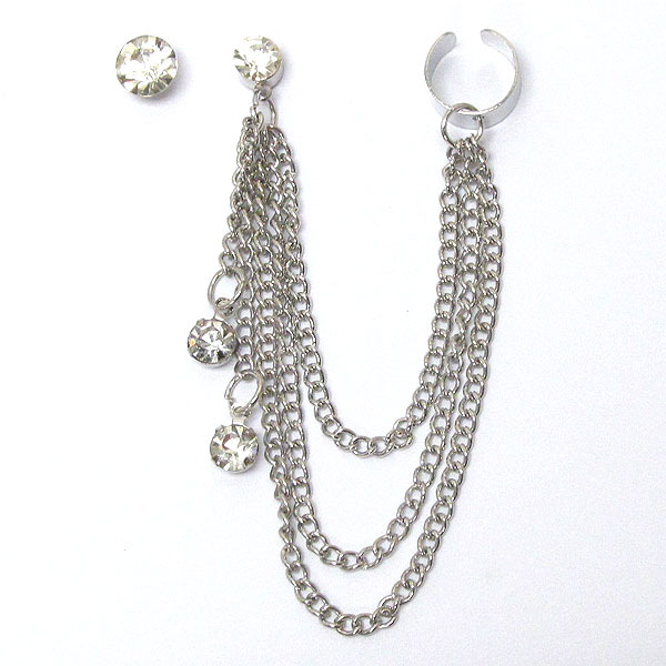 Multi crystal and triple chain drop earring