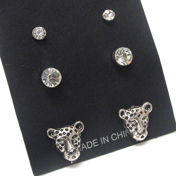 Crystal and jaguar earring set of 3