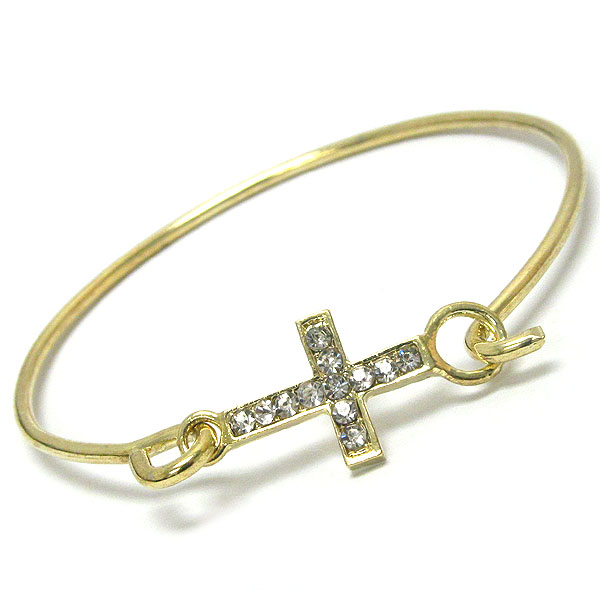 Crystal cross and wire band bangle bracelet