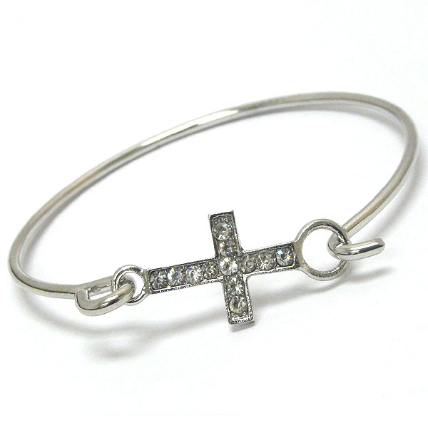 Crystal cross and wire band bangle bracelet