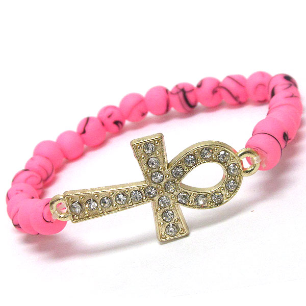 Crystal deco egyptian cross stretch bracelet