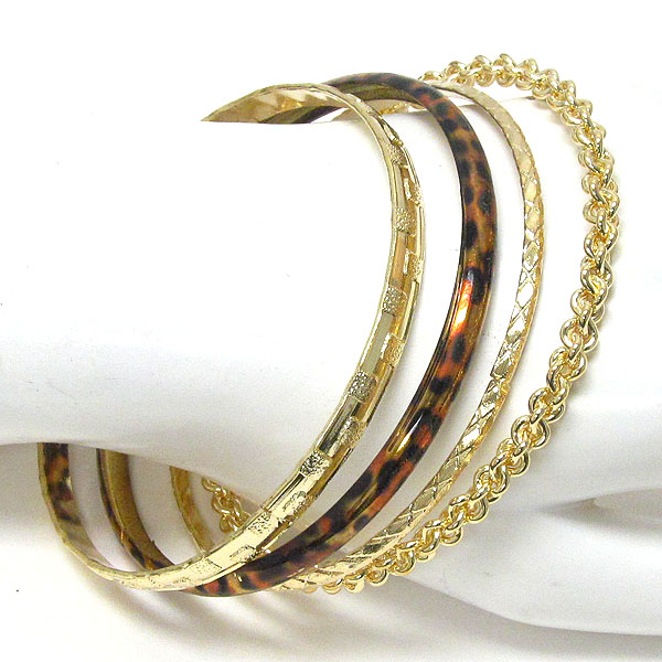 Animal print and chain multi bangle set of 4