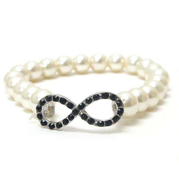 Crystal deco infinite and pearl stretch bracelet