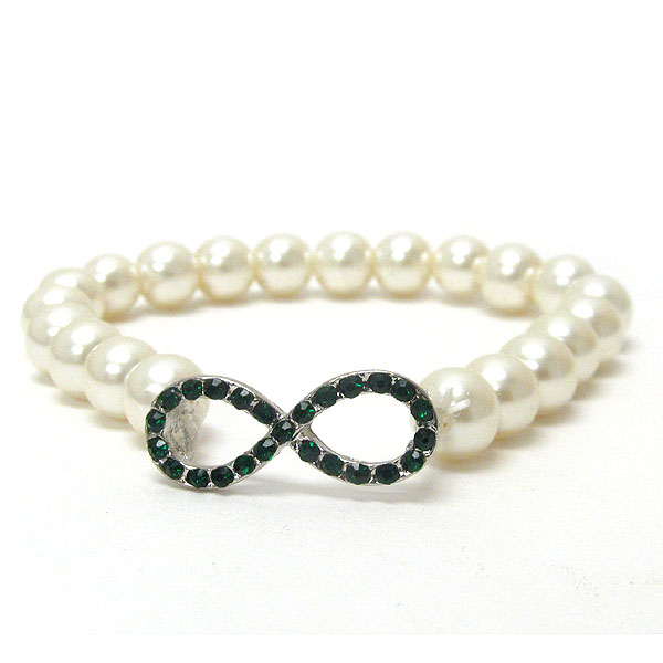 Crystal deco infinite and pearl stretch bracelet