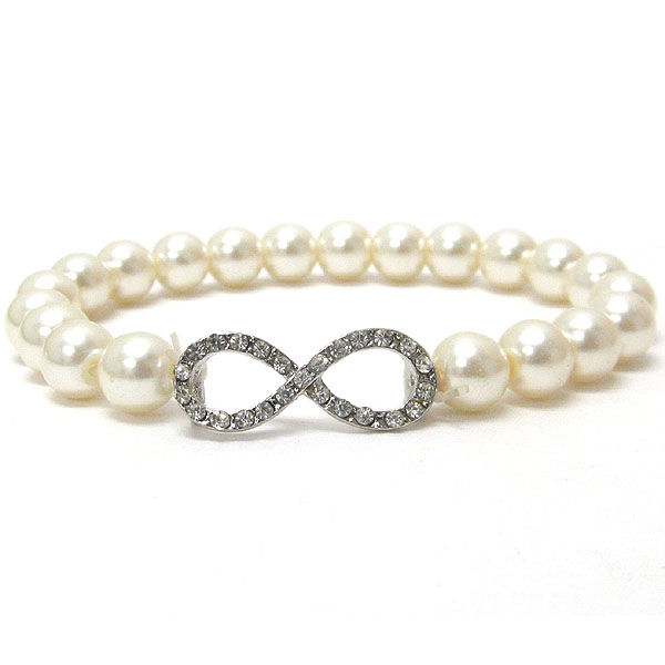 Crystal deco infinite and pearl stretch bracelet