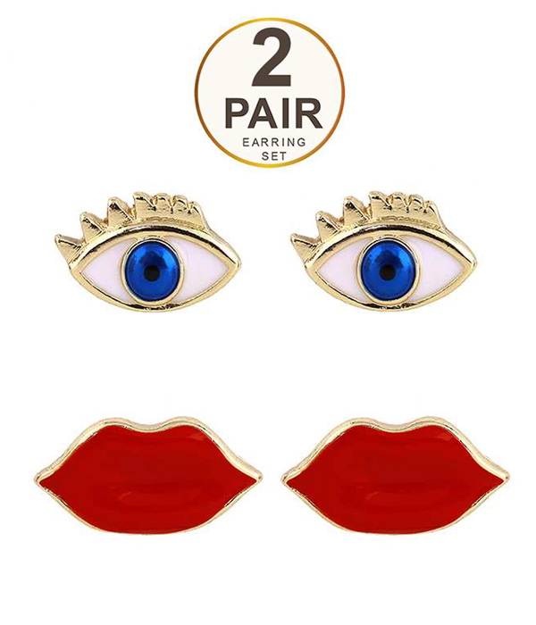 Eyes and lips 2 pair earring set