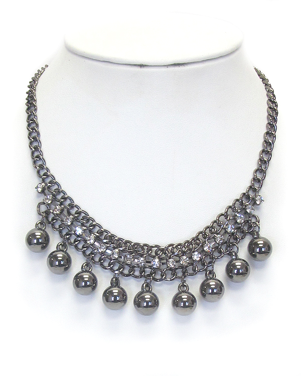 Crystal and metal ball drop necklace