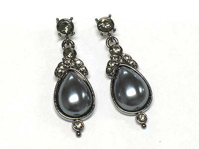 Crystal deco tear drop pearl bead earring 