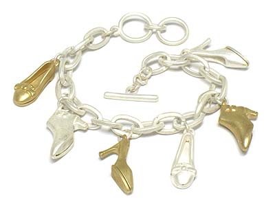 Two tone  women shoe charm toggle bracelet