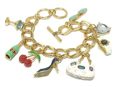 Crystal and enamel womens fashion out fit charm toggle bracelet