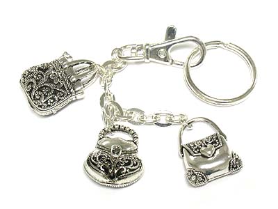 Metal filigree handbag key chain charm