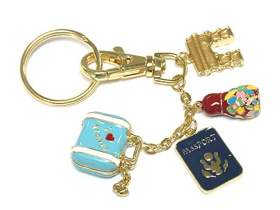 Travel theme enameled charm key chain