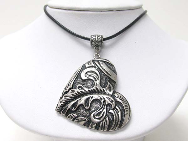 Burnish textured metal heart pendant necklace