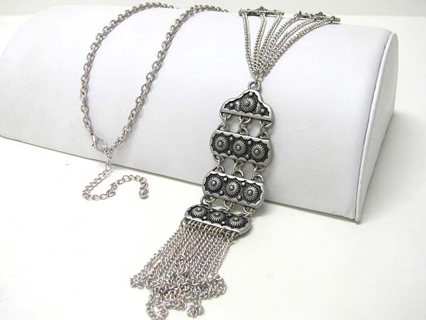 Burnish metal multi level chain link drop long necklace