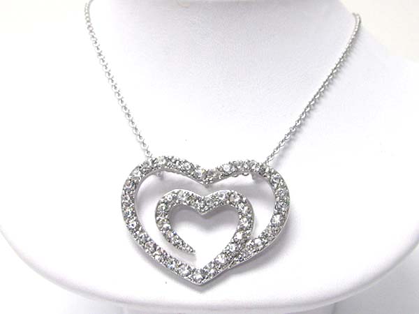 Double crystal heart pendant necklace