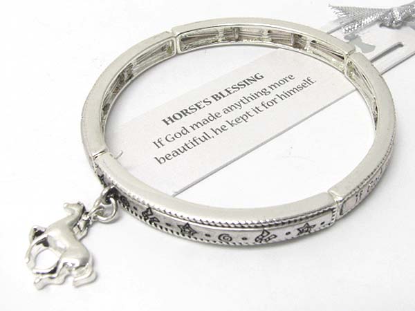 Sole horse theme charm message inscribed stretch bracelet