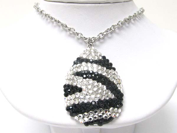 Zebra pattern crystal art deco oval pendant necklace