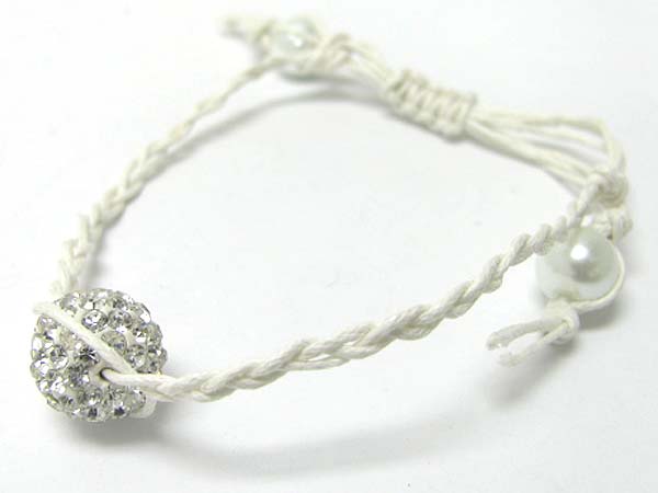 Crystal covered ball threaded and pearl ball edge cord bracelet