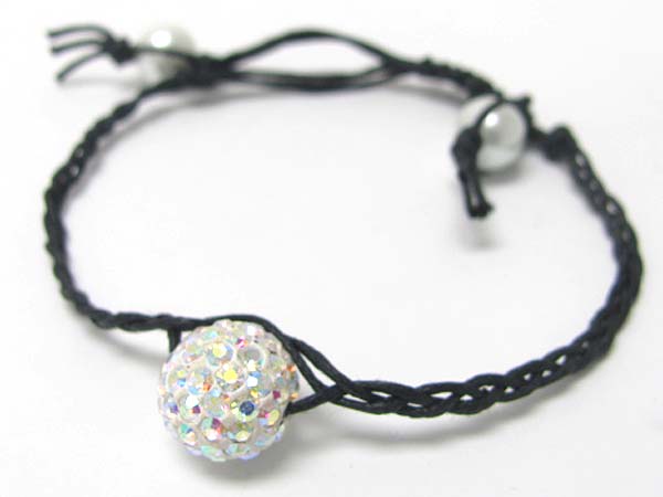 Crystal covered ball threaded and pearl ball edge cord bracelet