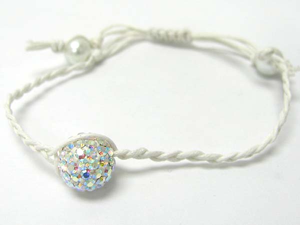 Crystal covered ball threaded and pearl ball edge cord bracelet