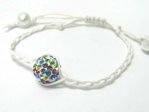 Crystal covered ball threaded and pearl ball edge cord bracelet